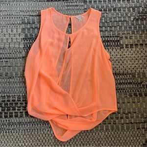 Guess Salmon Orange Sheer Chiffon Blouse, Size Small
